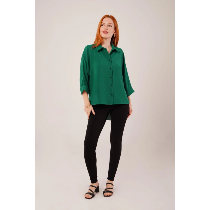 Kol Katlama Detaylı Zümrüt Yeşili Gömlek