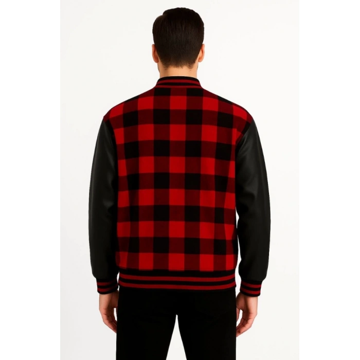 Kolları uni Deri Içi Astarlı Oduncu Kolej Içi Ceket  Bordo