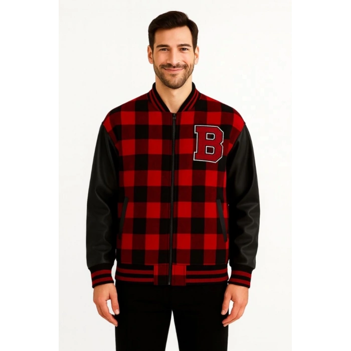 Kolları uni Deri Içi Astarlı Oduncu Kolej Içi Ceket  Bordo