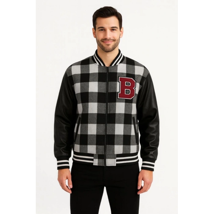 Kolları uni Deri Içi Astarlı Oduncu Kolej Içi Ceket  Gri