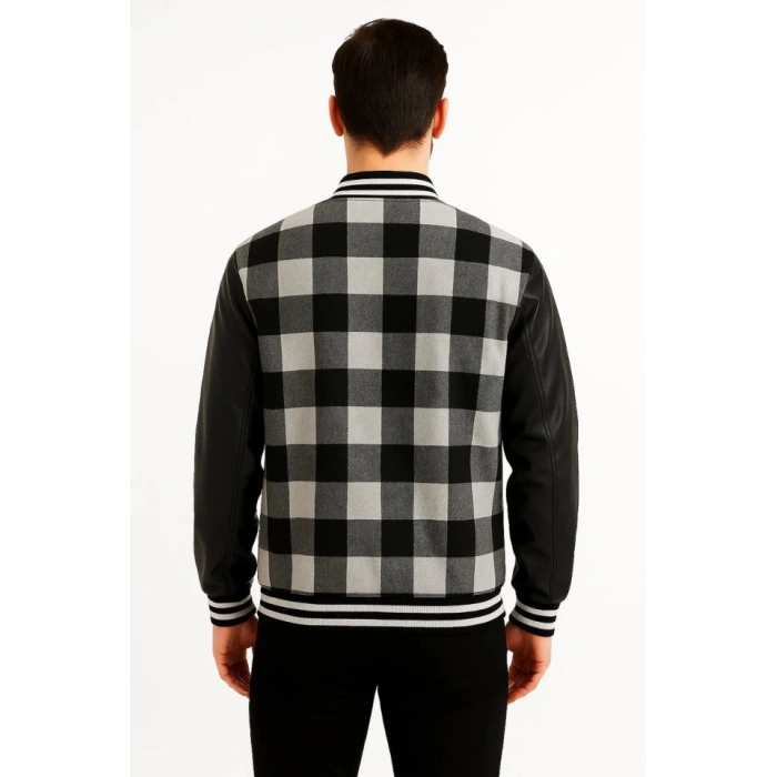 Kolları uni Deri Içi Astarlı Oduncu Kolej Içi Ceket  Gri