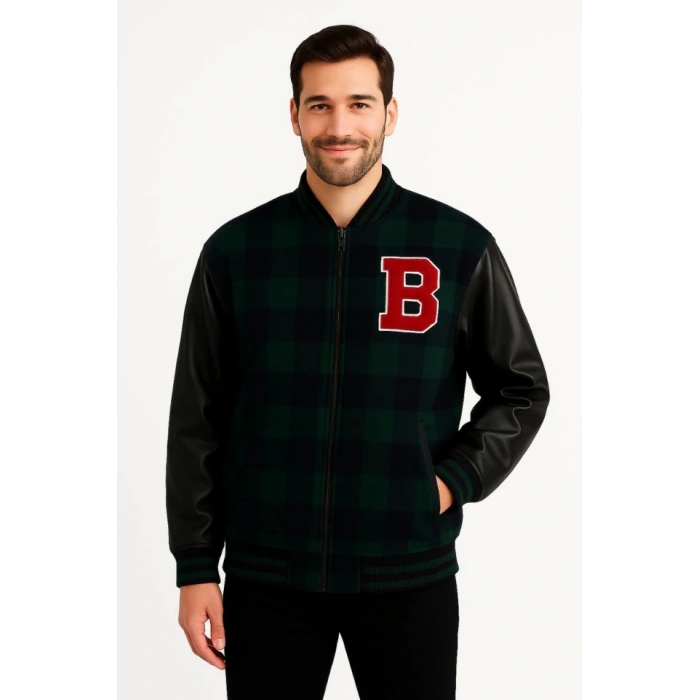 Kolları uni Deri Içi Astarlı Oduncu Kolej Içi Ceket  Haki