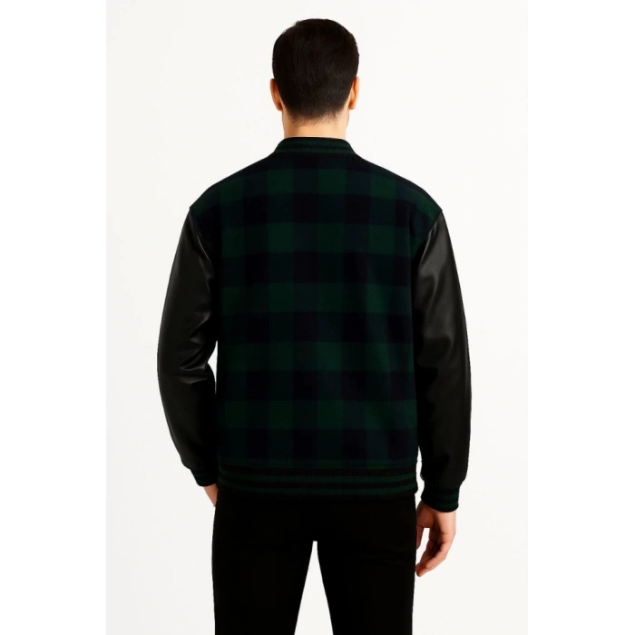 Kolları uni Deri Içi Astarlı Oduncu Kolej Içi Ceket  Haki