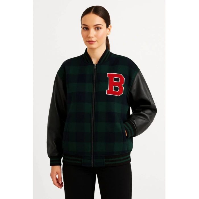 Kolları uni Deri Içi Astarlı Oduncu Kolej Içi Ceket  Haki