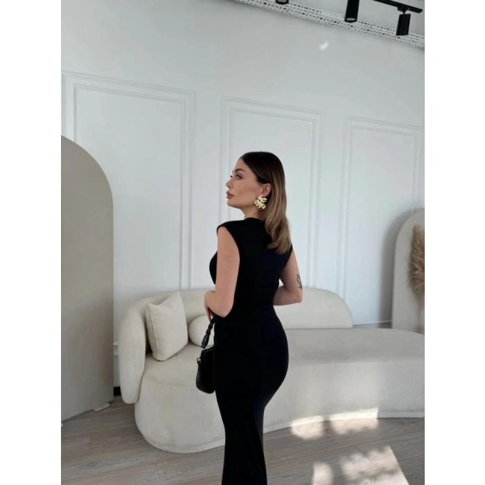 Kolsuz Uzun Likralı Elbise  iyah