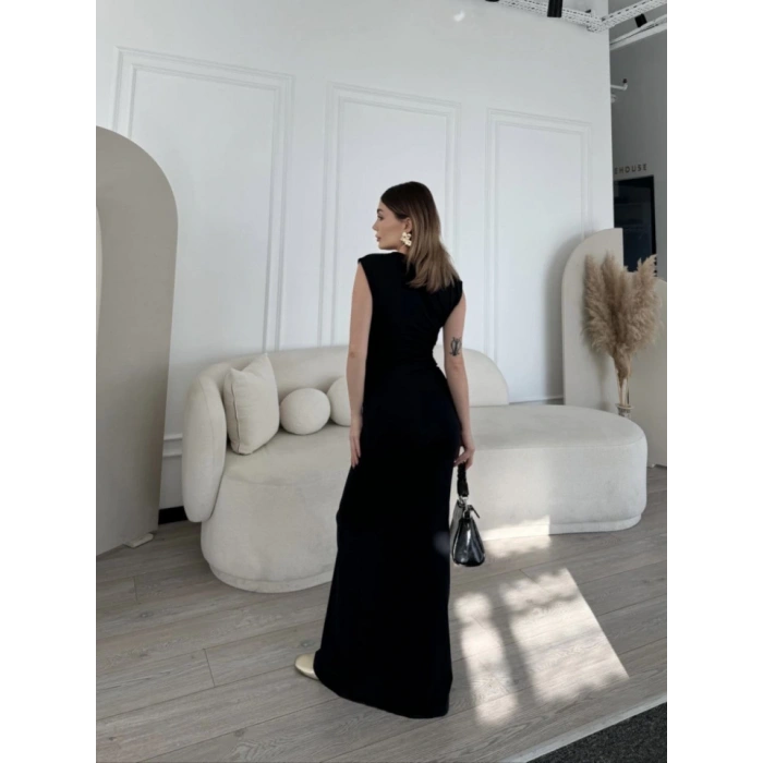 Kolsuz Uzun Likralı Elbise  iyah