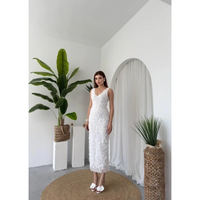 Kren Gül Detaylı Elbise