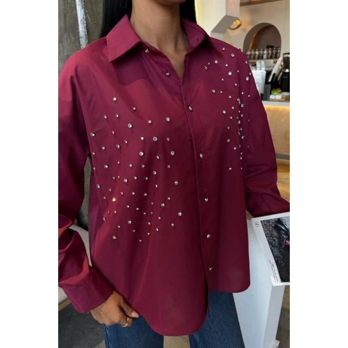 Kristal Taş Çakımlı Poplin Gömlek 3413