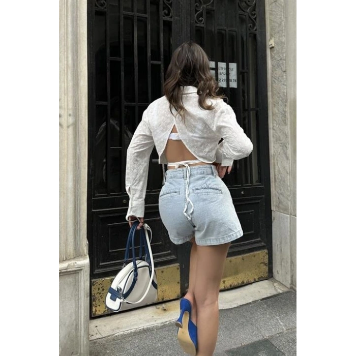 Kristen ırt Dekolte Crop Gömlek 325308