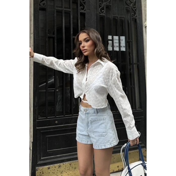 Kristen ırt Dekolte Crop Gömlek 325308