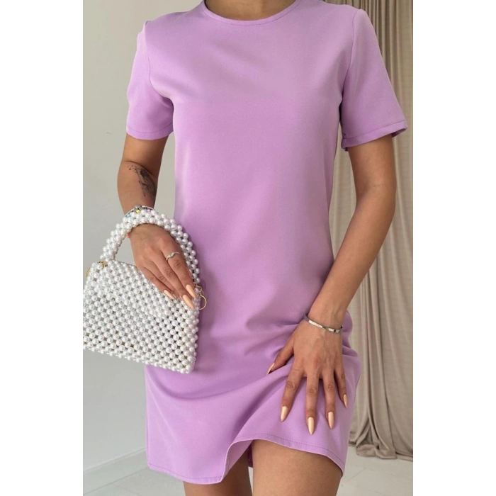 Lila Kısa Kol Atlas Mini Elbise