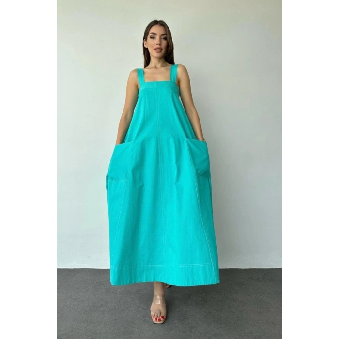 Mint Askılı Cepli Elbise