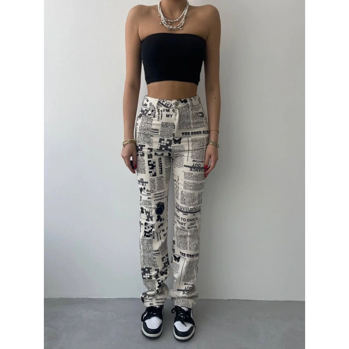 Novıne Gazete Desenli Pantolon