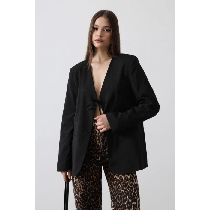 Önü Bağlamalı Blazer Ceket  iyah