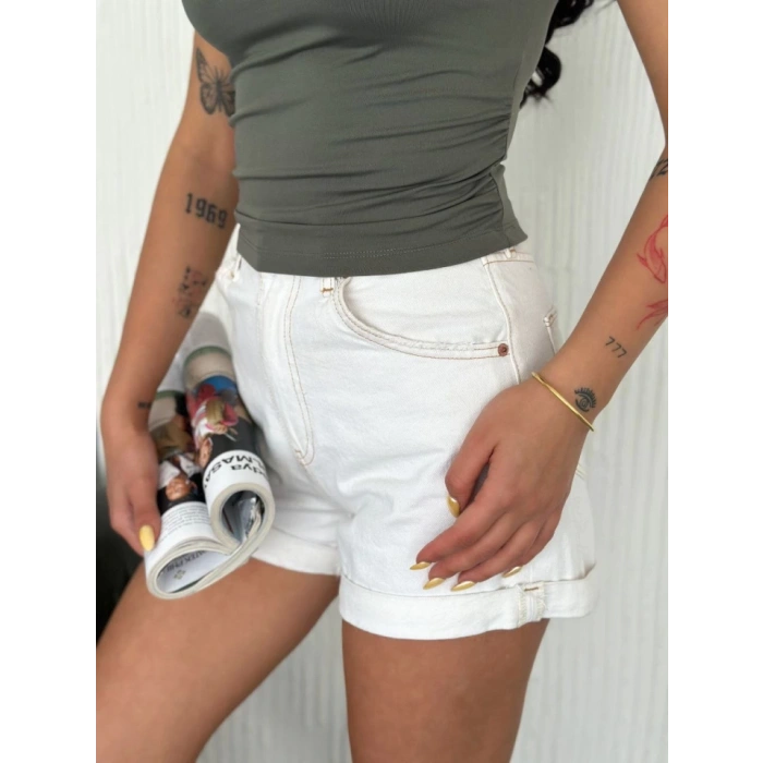 Osy odal Yumuşak Dokulu Kumaş Bisiklet Yaka ıfır Kol Bluz Omuz Toka Aksesuar Detaylı  Haki