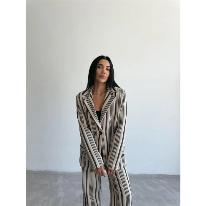 OTTOAN ÇİZGİLİ CEKETPANTOLON TK  Bej