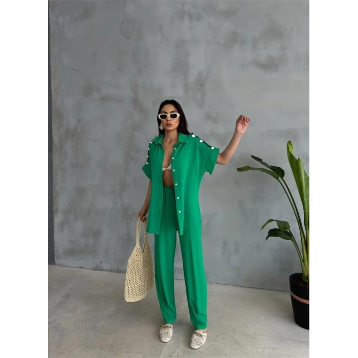 OUZ İDYE IRAI BUZ  PAÇA PENİ PANTOON TAKI  Yeşil