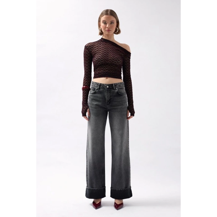 Paça Katlamalı Yüksek Bel Jean