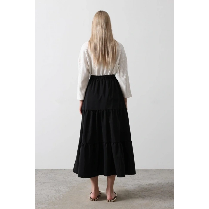 Pamuklu Beli Lastikli Etek  Siyah