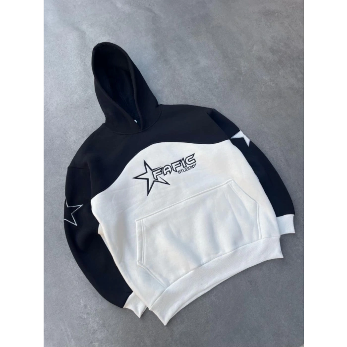 Parçalı Nakış İşlemelı Kapşonlu weathirt  iyah