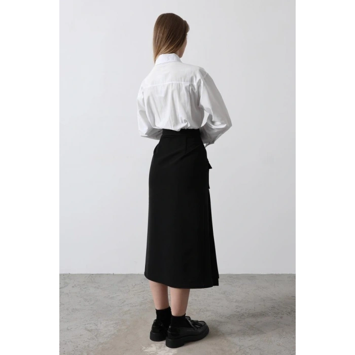 Pileli Kontrast Gömlek Elbise  Beyaz