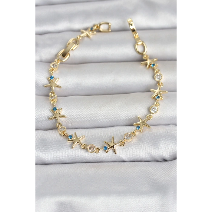Pirinç Gold Renk Sıralı Deniz Yıldızı Model Kadın Bileklik