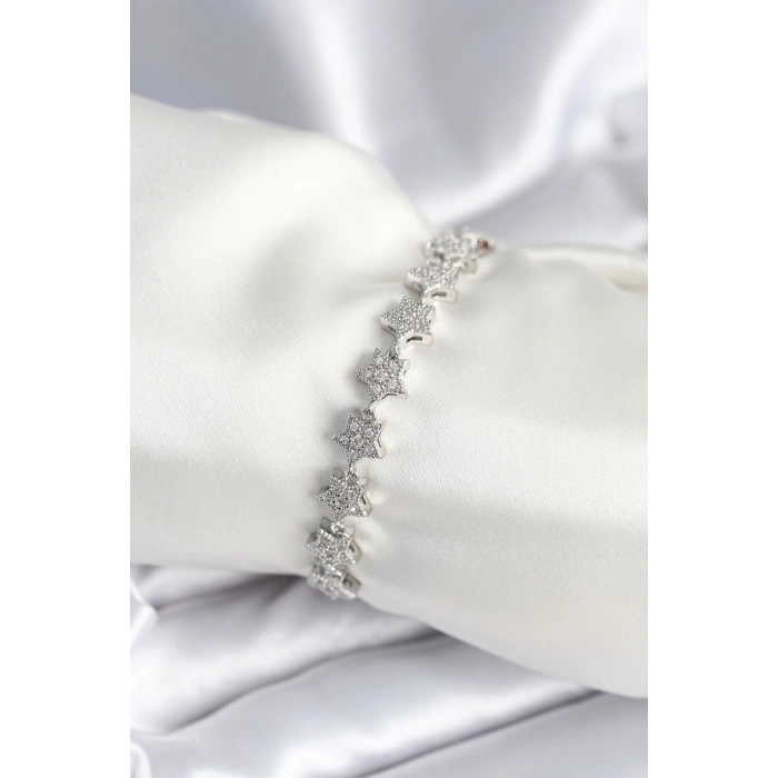 Pirinç Gümüş Renk Yıldız Model Kadın Bileklik