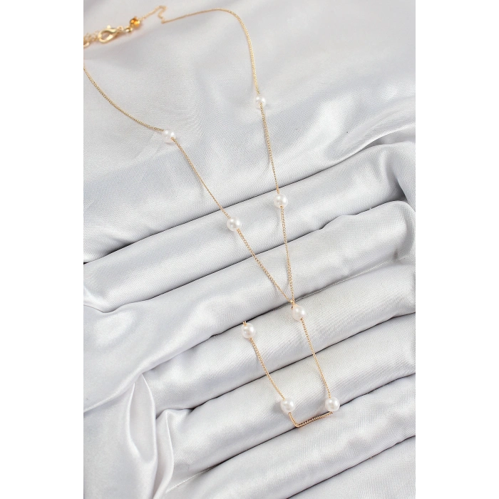 Pirinç İnci Figürlü Y Model Gold Renk Kadın Kolye