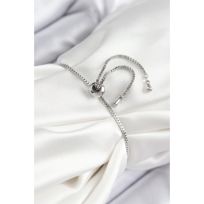 Pirinç Zirkon Taşlı Kiraz Model Gümüş Renk Asansörlü Kadın Bileklik