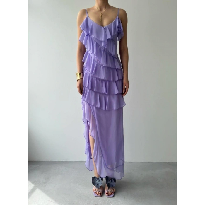 Ples Yırtmaç Detaylı Elbise