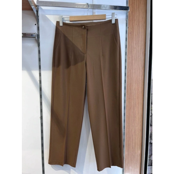 Poly Viscose Yüksek Bel Pervazli Pantolon