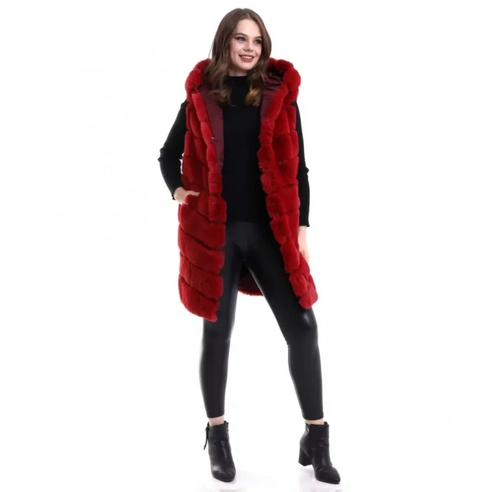 Reks Kapüşonlu Yelek  Kırmızı