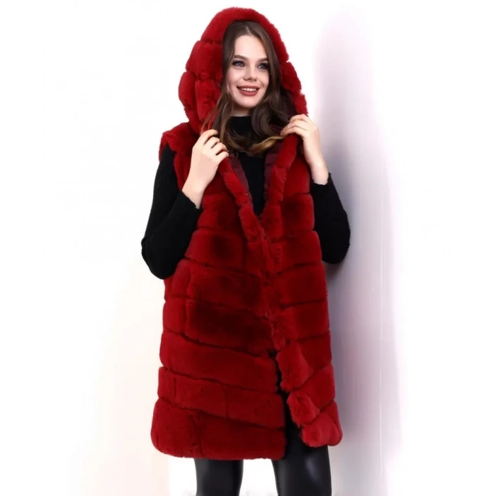 Reks Kapüşonlu Yelek  Kırmızı