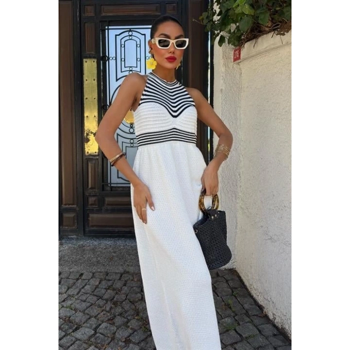 Roba Çizgili Uzun Triko Elbise 2858