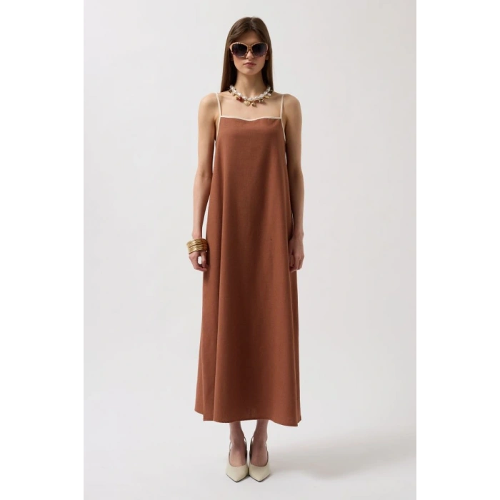 Şerit Detay Keten axi Elbise