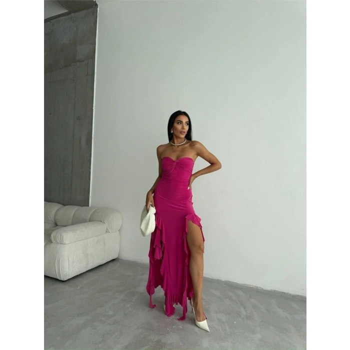 STRABLEZ SANDY ELBİSE YANLARI KATLI  Fuşya