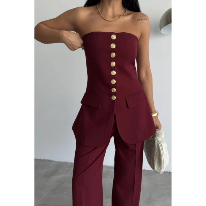 TAARIM GOLD DÜĞMELİ TRAPLEZYELEK  Bordo