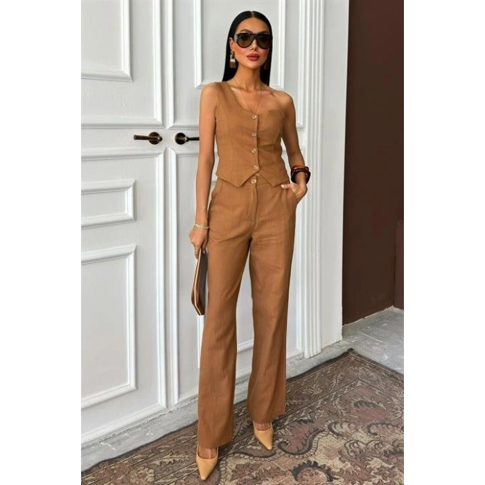 Tek Omuz Büstiyer Plazzo Pantolon Viscon Takım 10159