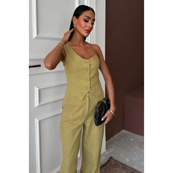 Tek Omuz Büstiyer Plazzo Pantolon Viscon Takım 10159