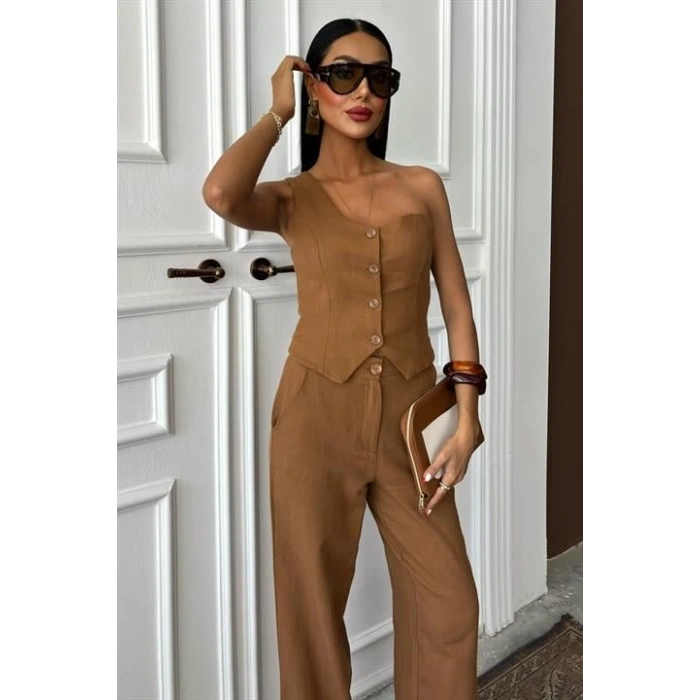 Tek Omuz Büstiyer Plazzo Pantolon Viscon Takım 10159