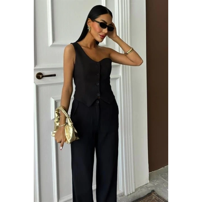 Tek Omuz Büstiyer Plazzo Pantolon Viscon Takım 10159