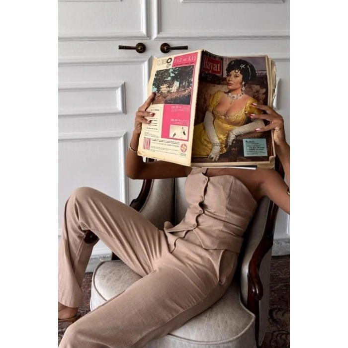 Tek Omuz Büstiyer Plazzo Pantolon Viscon Takım 10159