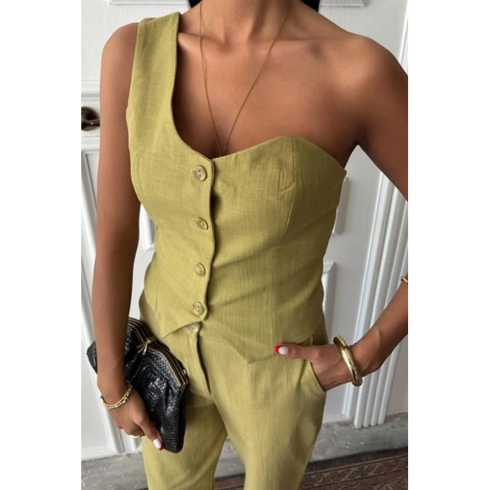 Tek Omuz Büstiyer Plazzo Pantolon Viscon Takım 10159