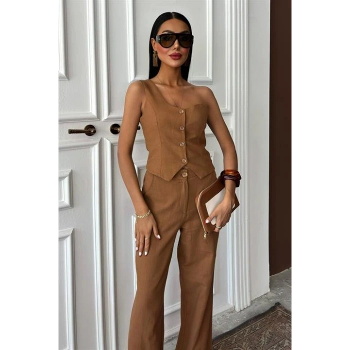 Tek Omuz Büstiyer Plazzo Pantolon Viscon Takım 10159