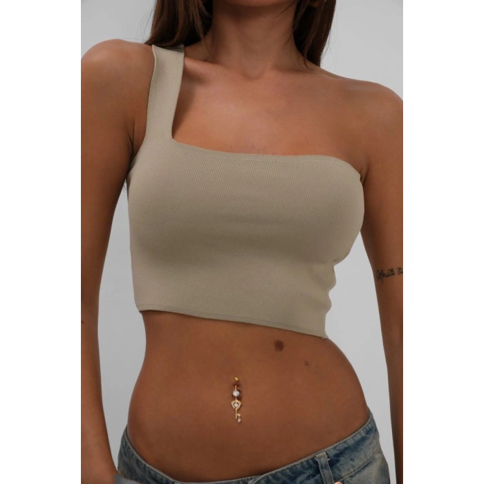 Tek Omuz Crop Bluz