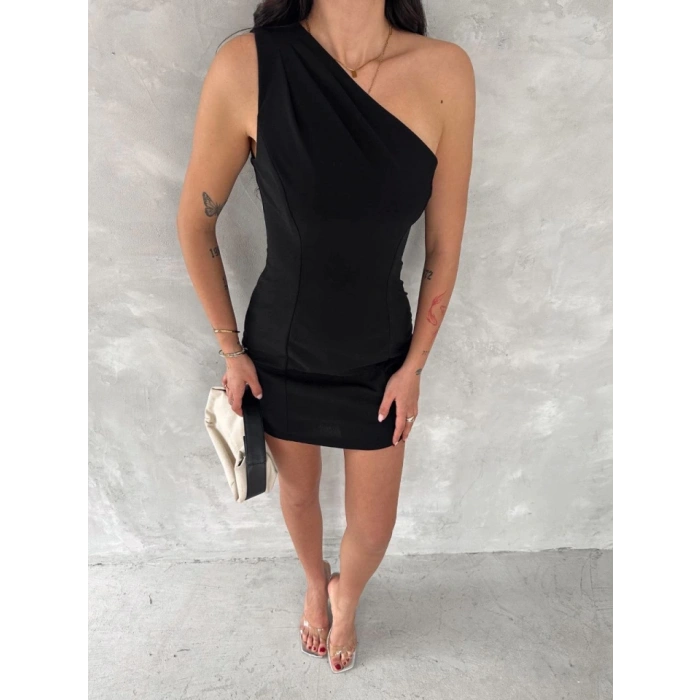 Tek Omuzlu Kolsuz ini Boy Elbise  iyah