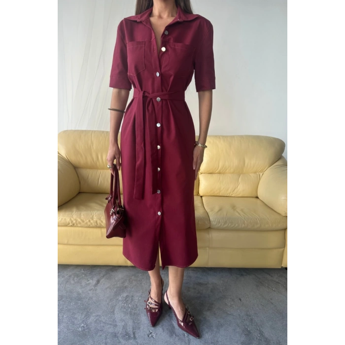 TENCEL ÖNDEN DÜĞELİ KIA KOL ELBİE  Bordo