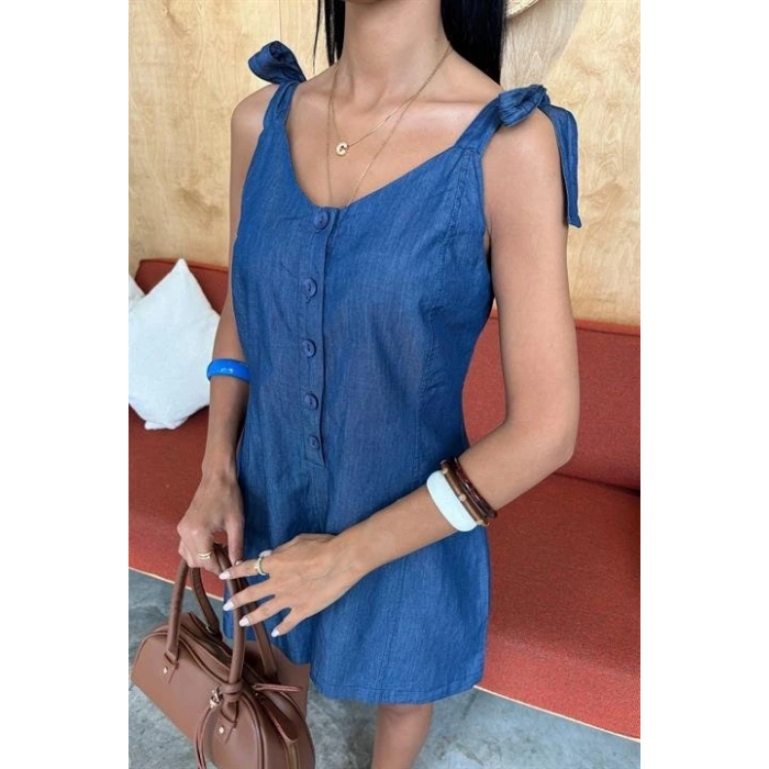 Tensel Denim Kumaşlı Mini Tulum 1363