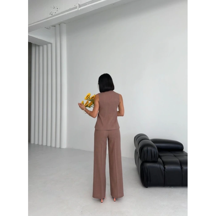 Ti̇na Asi̇metri̇k Keten Yelek Pantolon Takim