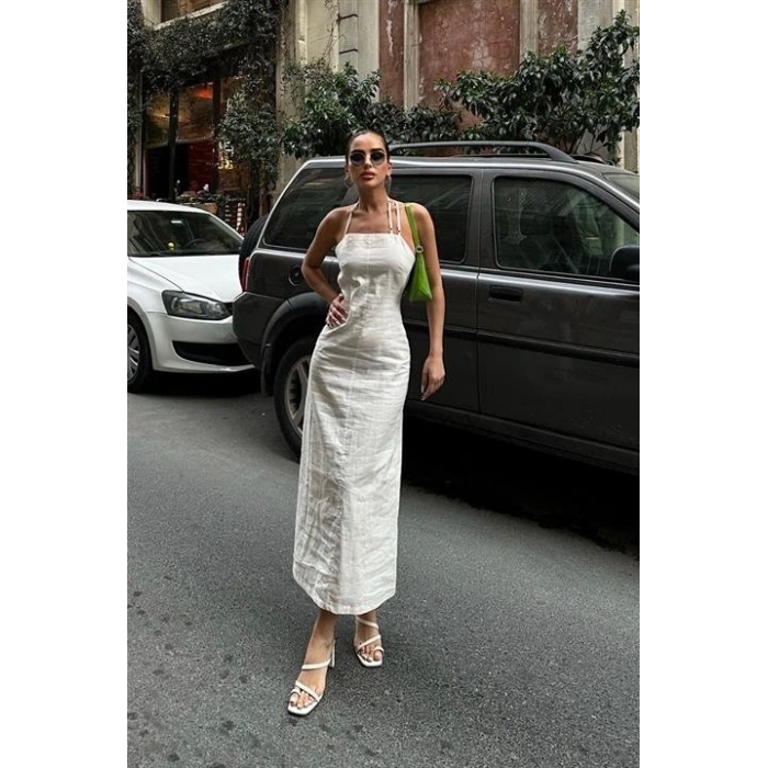 Trisha Sırt Dekolteli Keten Elbise 249620 EBİSE